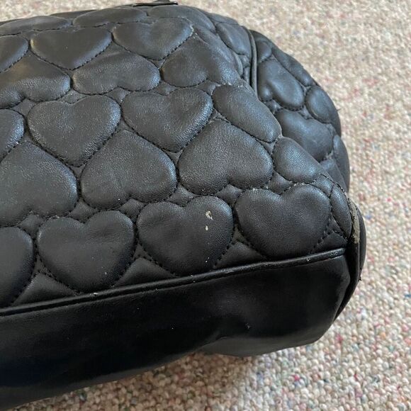 Betsey Johnson Quilted Heart Satchel Faux Leather Top Handle Purse - Picture 8 of 16